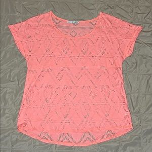 Maurices Large Coral See Through Short Sleeve Shirt